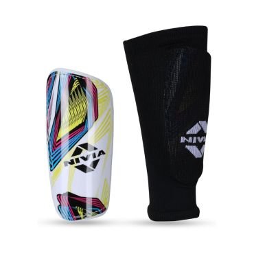 Nivia Classic Shin Guards with Sleeves for Youth and Adults, for Football Games Matches, Training, Light Weight & Breathable Shin Guard with Lycra Sleeves (Size-L)